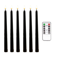New 6Pcs Flameless Black Taper Candles Flickering With 10-Key Remote Timer, Battery Operated LED Candlesticks Window Candles