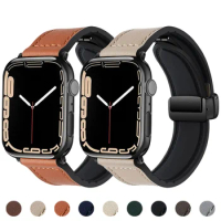 Silicon+Leather Bands for Apple Watch Strap 40mm 41mm 42mm 44mm 45mm 49mm Magnetic Buckle Bracelet iWatch Ultra SE2 8 7 6 5 4 3