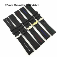 20mm 21mm Silicone Black Rubber Universal Curved End Pin Buckle Watch Strap Band Bracelet Fit for Rolex SUB Watch