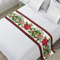Christmas Poinsettia Watercolor Lantern Ball Bed Runner Luxury Hotel Bed Tail Scarf Decorative Cloth Home Bed Flag Table Runner