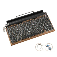Retro Typewriter Bluetooth Mechanical Keyboard Punk Keycap Mobile Tablet MAC Green Axis Real Mechanical Keyboard