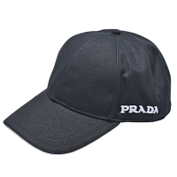 PRADA 經典側邊品牌LOGO刺繡純棉棒球帽(黑)