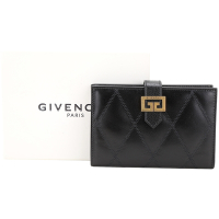 GIVENCHY GV3 絎縫鑽石紋山羊皮釦式中夾(黑色)