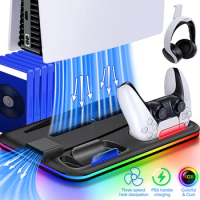 PS5 Stand Cooling Station 3 Speed Heat Dissipation Cooling Fan 2 Controllers Charger With RGB Light Playstation 5 Vertical Stand