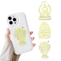 2PCS Handmade Buddhism Avalokitesvara Metal Copper Buddha Statue Pattern Sticker Mobile Phone Decoration Amulet Lucky Patches