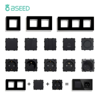 BSEED EU Standard 1/2/3Gang 1/2Way Push Button Switch Function Part Wall Glass Frame Power Sockets Light Switch DIY Parts Only