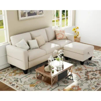 Sectional Sofa Couches for Living Room L Shaped Sofas with Storage Ottoman Modern Linen Fabric Small 3 Seater Couch
