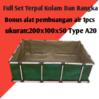 Terpal kolam ikan full set rangka type A20 ukuran 200x100x50