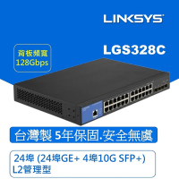 Linksys 24埠 (24埠GE+ 4埠10G SFP+) L2管理型 Gigabit 超高速乙太網路交換器(鐵殼）