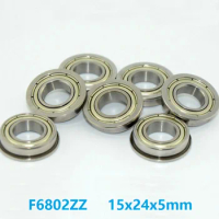 100pcs/lot F6802ZZ F6802Z F6802 ZZ Z 15x24x5 mm flange deep groove Ball Bearing double shielded flanged F 6802ZZ 15*24*5mm