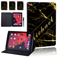 Dustproof Flip Stand Cover Case (Names on Black Marble) for Apple IPad 8 2020 10.2 Inch Soft Leather Tablet Case + Free Stylus
