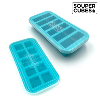 【Souper Cubes】多功能食品級矽膠保鮮盒-湖水綠-3件組6格+10格+10格(副食品分裝盒/製冰盒/嬰兒副食品)