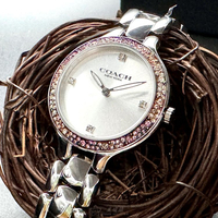 COACH手錶,編號CH00203,32mm銀圓形精鋼錶殼,銀白色簡約, 中二針顯示錶面,銀色精鋼錶帶款,婚禮必備!