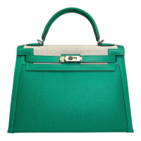 【Hermes 愛馬仕】Kelly 32CM 限量款帆布拚皮(Z刻/薄荷綠/銀釦)