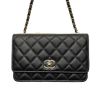 【CHANEL 香奈兒】Trendy WOC 金鏈 小羊皮 金鍊 肩背包 鞋背包 黑色 A80982