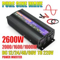 1000W 1600W 2000W 2600W Pure Sine Wave Power Inverter DC 12V 24V 48V 60V To AC 220V Voltage Transformer Power Converter