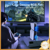 Cooling Fan Quiet Game Console RGB Cooling Fan with RGB LED Light Cooling Game Accessories for PS5 Slim Disc/Digital Edition