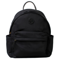 【TORY BURCH】ELLA 經典縫線LOGO 尼龍雙層拉鍊式後背包(黑)
