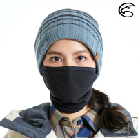 【ADISI】Primaloft 針織條紋遠紅外線面罩保暖帽 AH23012 / 碉堡灰藍 (鐵蹄黑)