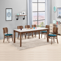 Boden-艾登6尺工業風實木岩板餐桌+米諾布面實木餐椅組合(一桌四椅)-180x90x76cm