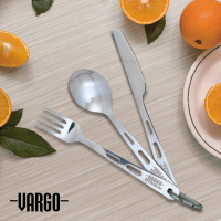 【Vargo】Titanium Spoon &amp; Fork &amp; Knife Set 純鈦餐具湯叉刀三件組 鈦金色 #T202