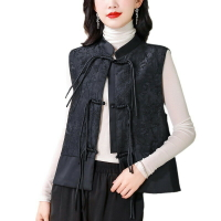 【巴黎精品】唐裝背心馬甲外套-刺繡提花盤扣復古女外套a1hv9