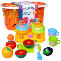 12pcs Cutting Play Food Toy For Kids Cutting Fruit Vegetables With Shopping Basket Kitchen Pretend Play Toys For Gifts 228D2