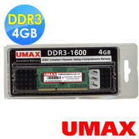 UMAX DDR3-1600 4GB 筆電型記憶體(1.35V低電壓)