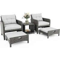 5 Pieces Wicker Patio Furniture Set Outdoor Patio Chairs with Ottomans Conversation Furniture with coffee table .