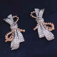 Custom Solid 10K White Gold Women Stud Earrings Bowknot Moissanite Diamonds Wedding Party Engagement Anniversary Drop Earrings