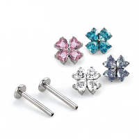 NO.19 Bông tai hợp kim titan F136 hình cỏ ba lá đính đá zircon, phụ kiện xỏ môi, xương sườn và các l