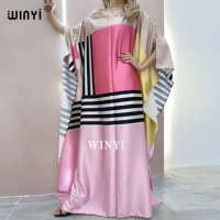 Middle East Fashion Blogger Recommend Popular printed Silk Kaftan Maxi dresses Loose Summer Beach Bohemian kaftan long dress