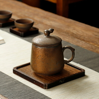 粗陶泡茶杯復古陶瓷水杯 葫蘆帶蓋喝茶杯子 過濾馬克杯辦公會議杯中式茶具 泡茶用品