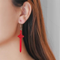 Hot Sale Adventure Time Sword Earrings Fashion Red Acrylic Dropearring for Cartoon TV Fans Cosplay Party Girl Woman Jewelry