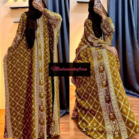 Kaftan Wanita Motif Gania Rayon Jumbo Adem Nyaman Tebal Busui Gamis Dress Panjang Abaya Muslim Canti