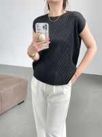 93366 One Size (45-75kg) Summer Main Line Scale Pleated Loose Slim Fit Temperament Commute Solid Col