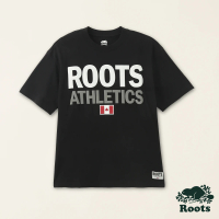 【Roots】Roots男女共款-加拿大日系列 文字設計有機棉短袖T恤(黑色)