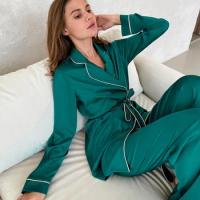 New Pajama Sets For Women Satin Silk Loose Nightie Female Home Clothes Sets Long Sleeve Sleepwear Women's Robes Suit 2023