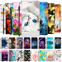 Flip Leather Case For Xiaomi Mi 10T Lite Card Wallet Phone Cover For Xiaomi Mi10T Pro Case Stand Bags Cute Lion Cats Wolf Flower