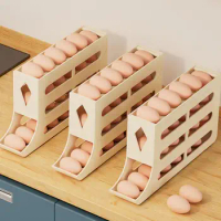 4 Tiers Egg Holder for Fridge Refrigerator Rolling Egg Auto Dispenser 30 Eggs Fridge Egg Rack Tray Egg Storage Container