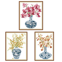 Blue and white porcelain vase series cross stitch kit DIY floral pattern 14CT 11CT Chinese embroidery home decoration painting