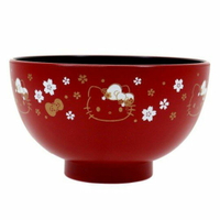 小禮堂 Hello Kitty 日製塑膠漆器碗《紅.大臉櫻花》塑膠碗.飯碗.金正陶器
