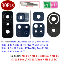 30Pcs，NEW For Xiaomi Mi 11 Lite 5G 11T Pro Ultra Redmi Note 11E 11S 11T 5G Camera Glass Lens Back Rear With Adhesive