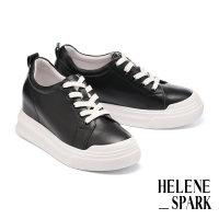 【HELENE_SPARK】簡約率性純色全真皮綁帶厚底休閒鞋(黑)