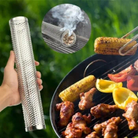 Round Square 6/12 inches BBQ Wood Pellet Smoker Tube Stainless Steel Smoke Generator Mesh Pipe for Grill Hot or Cold Smoking