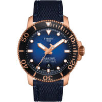 【TISSOT天梭 官方授權】Seastar 海星系列300米潛水機械錶(T1204073704100-藍x玫瑰金色)