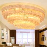 Modern Golden Oval Crystal Ceiling Lights Fixture American LED Light Oblong Ceiling Lamps Hotel Home Lighting 3 Color Dimmable