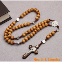 [จัดส่งทันที] Handmade Wooden Rosary Necklace Catholic Wooden Rosary Necklace Catholic Wood Beads Cr