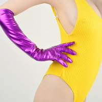 赫本絲綢手套50cm真絲彈性深淺紫色綢緞面特長款過肘防曬婚紗彩