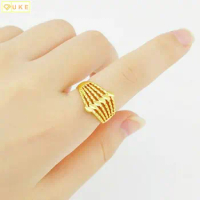 Jewelry Duty Free Sweet Leaf Women's Adjustable Pure Copy Real 18k Yellow Gold 999 24k Ring Gifts to Lovers Never Fade Jewelry